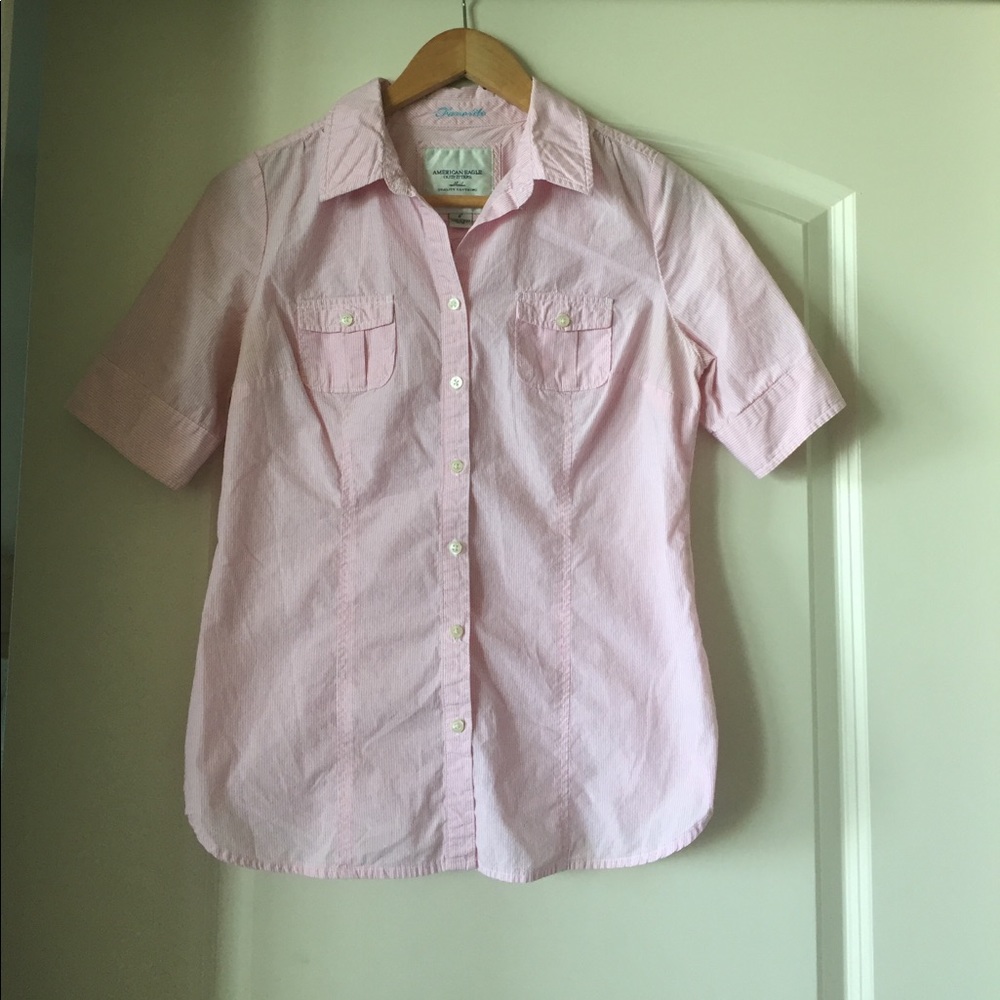 American Eagle pink and white striped shirt