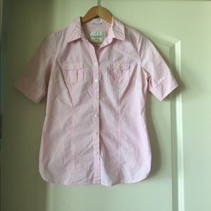 American Eagle pink and white striped shirt