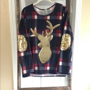 Plaid/sequin reindeer top