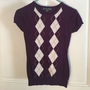 S purple and yellow argyle short sleeve sweater