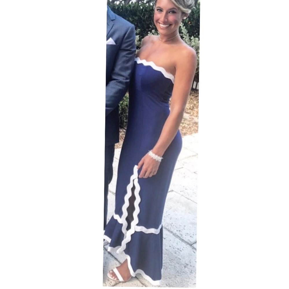 Navy mermaid Dress with White Scallop Detail