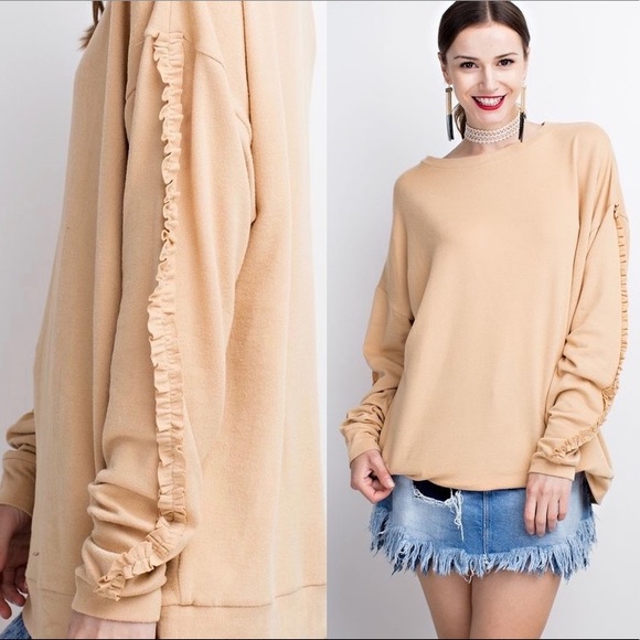 🏆HOST PICK🏆NEW☀️Butterscotch Ruffle Trim Sleeves - Picture 2 of 7