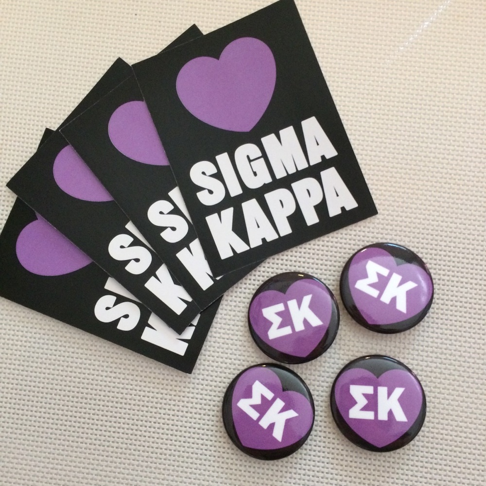 Sigma Kappa heart buttons and stickers