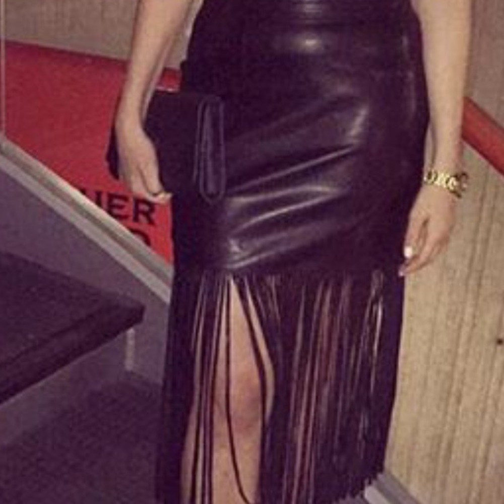 Black leather grill frill skirt