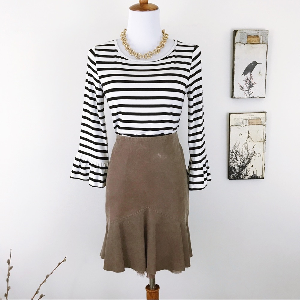 LAST ONE Black Cream Striped Jersey 3/4 sleeve TOP - Picture 2 of 8