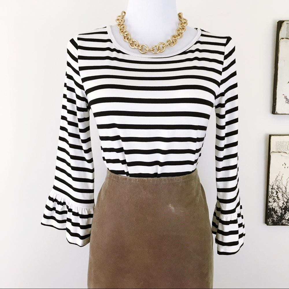 LAST ONE Black Cream Striped Jersey 3/4 sleeve TOP - Picture 3 of 8