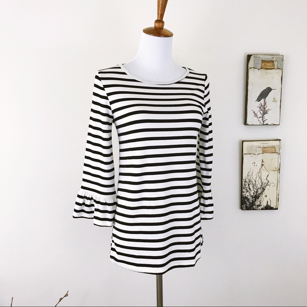 LAST ONE Black Cream Striped Jersey 3/4 sleeve TOP - Picture 5 of 8