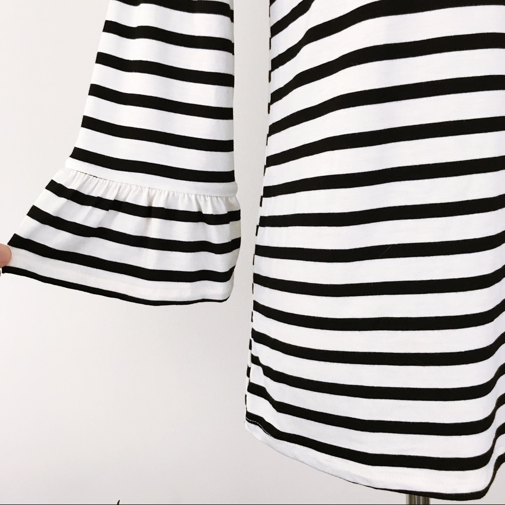 LAST ONE Black Cream Striped Jersey 3/4 sleeve TOP - Picture 6 of 8