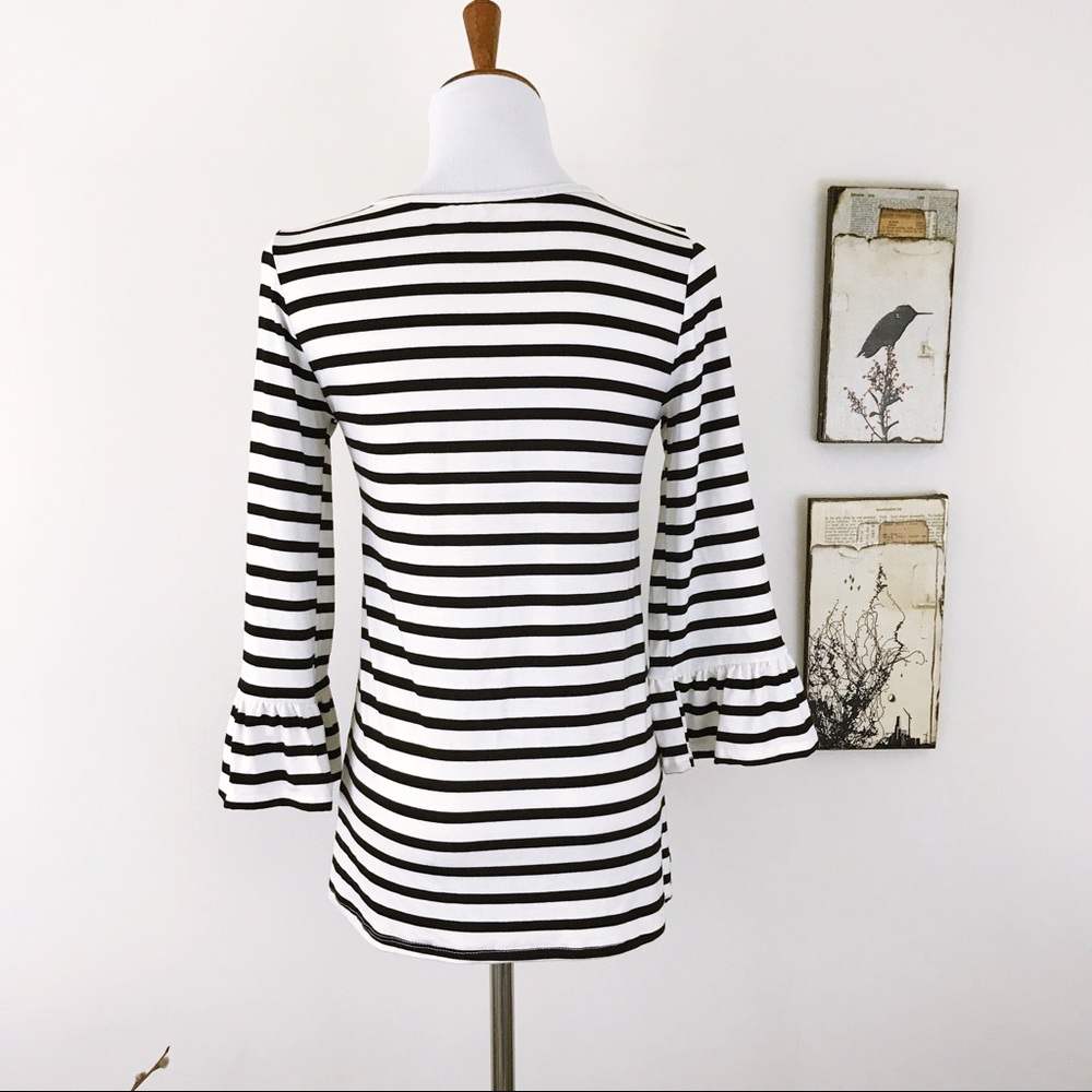 LAST ONE Black Cream Striped Jersey 3/4 sleeve TOP - Picture 7 of 8