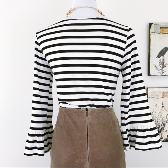 LAST ONE Black Cream Striped Jersey 3/4 sleeve TOP - Picture 4 of 8