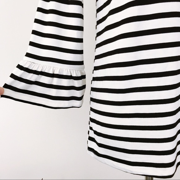 LAST ONE Black Cream Striped Jersey 3/4 sleeve TOP - Picture 6 of 8