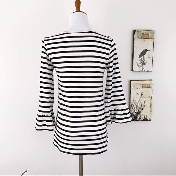 LAST ONE Black Cream Striped Jersey 3/4 sleeve TOP - Picture 7 of 8