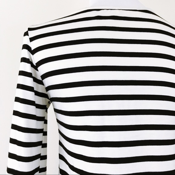 LAST ONE Black Cream Striped Jersey 3/4 sleeve TOP - Picture 8 of 8