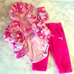🐆Puma hoodie & pants pink fleece infant set