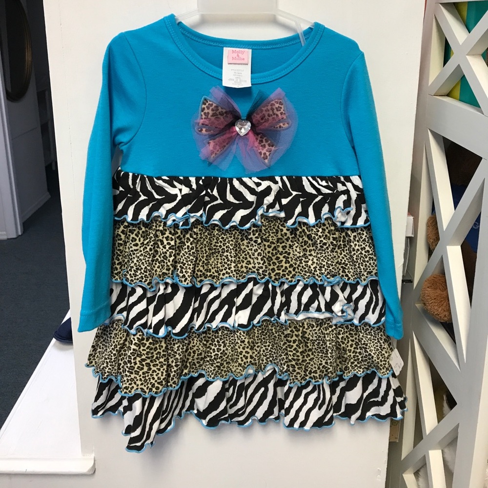 Long sleeve blue/cheetah/zebra strip dress