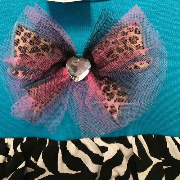 Long sleeve blue/cheetah/zebra strip dress - Picture 3 of 4