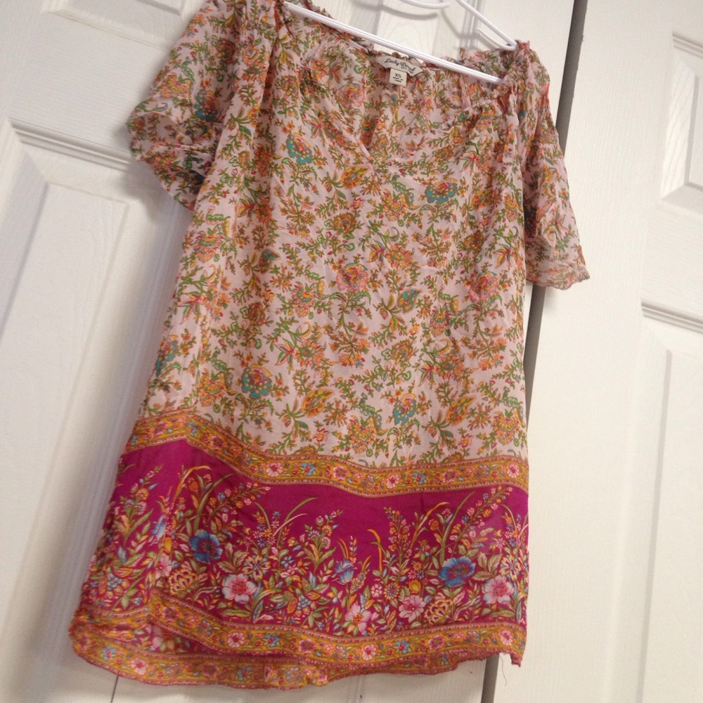 🍀LUCKY BRAND Chiffon Top Flutter Sleeve Floral XS
