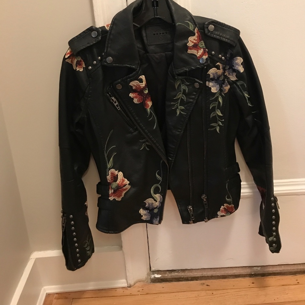 Blank NYC embroidered leather jacket