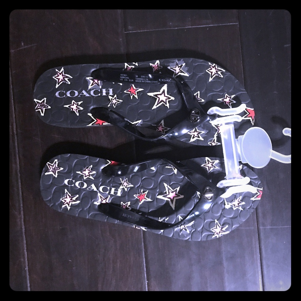 Coach flip flop with pink stars and outline