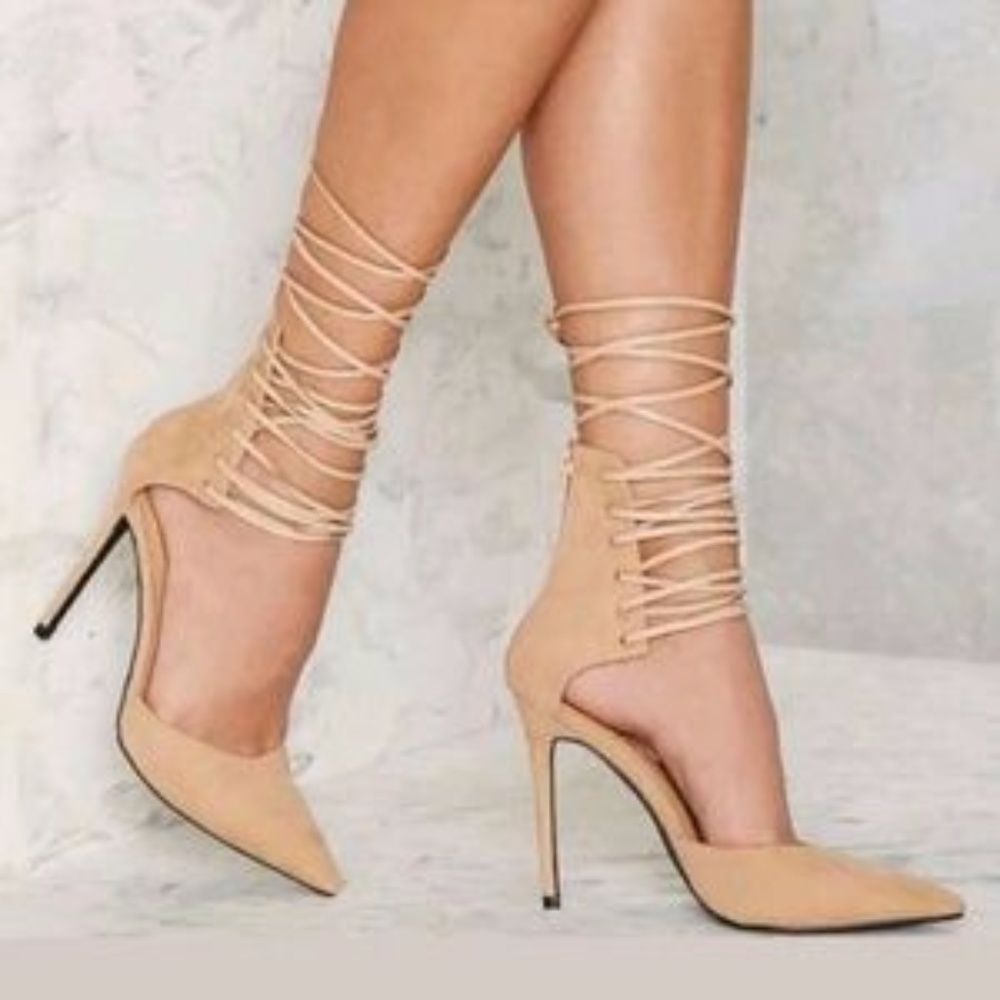 Nasty Gal Strap-Minded Lace-Up Heel (Size 6.5)