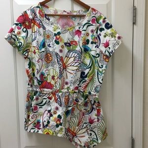 Butterfly tie Koi scrub top