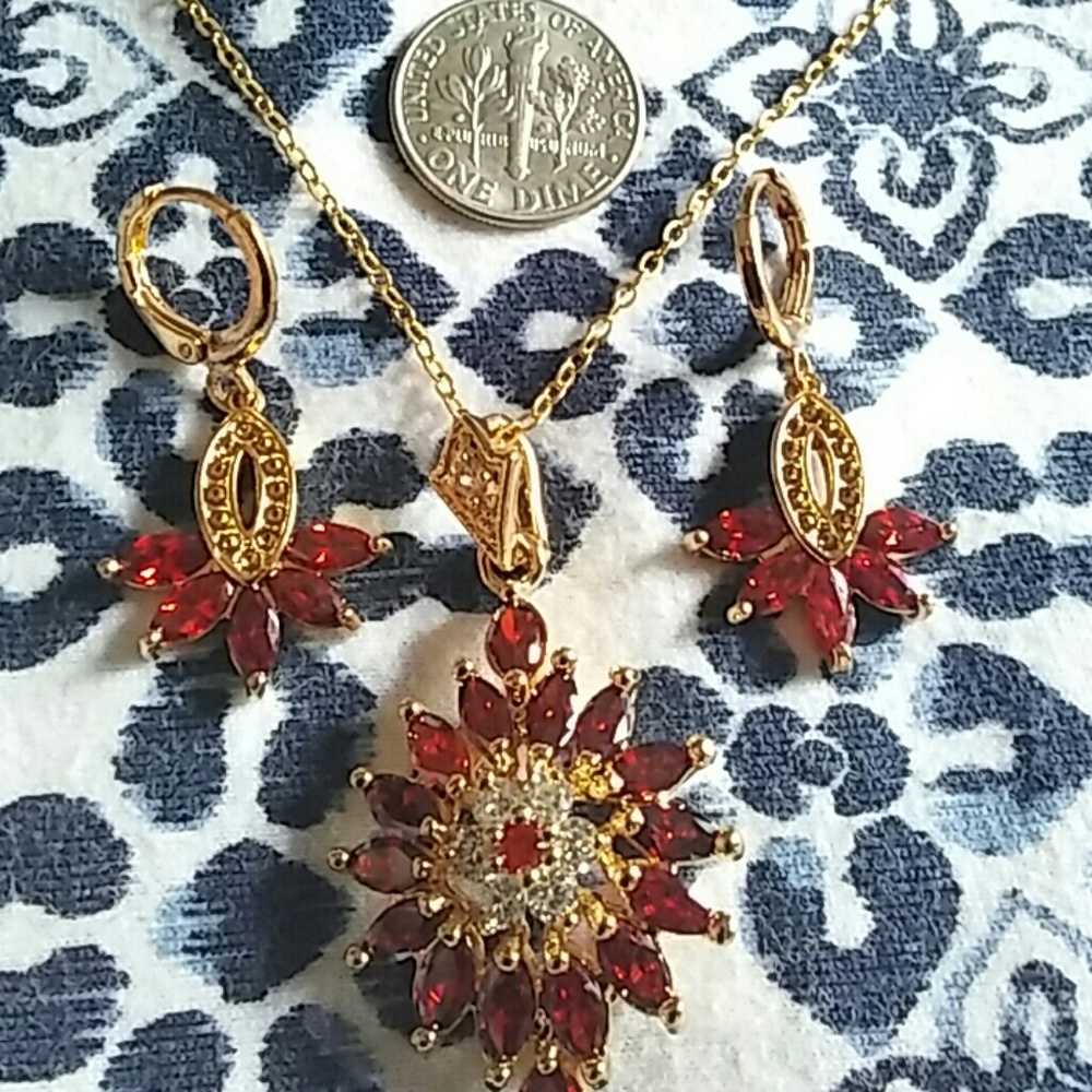 Red Garnet Necklace & Earrings Set!