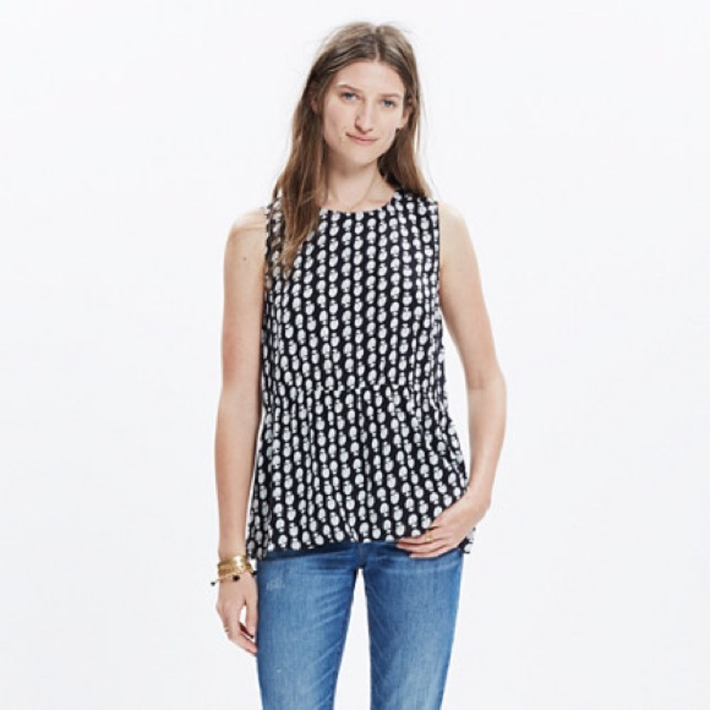 Madewell Ruffle Peplum Blouse in B&W Print