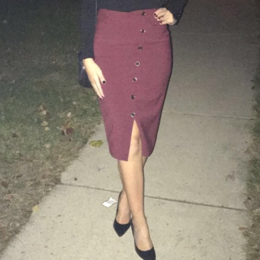 Burgundy button down skirt