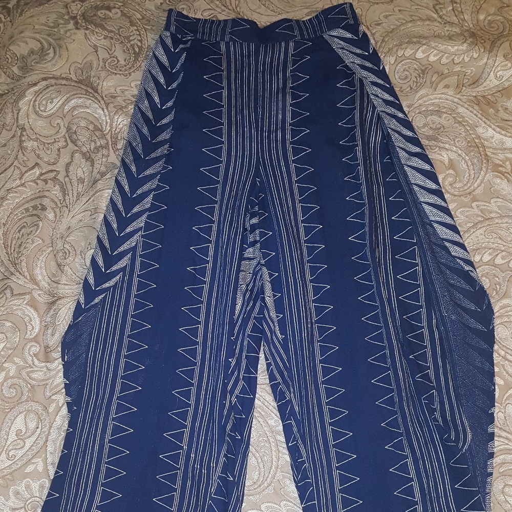 Blue and silver flutter palozzo pants