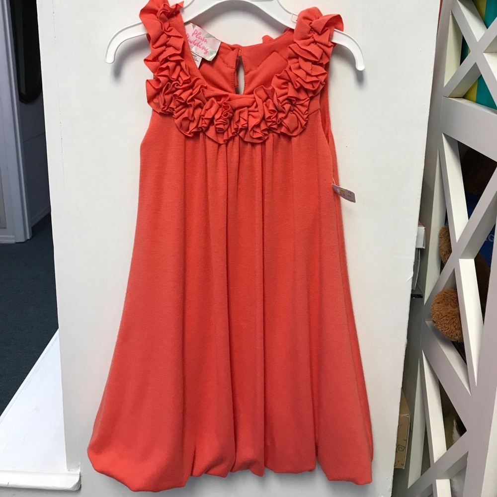 Long orange dress with ruffle collar