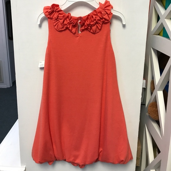 Long orange dress with ruffle collar - Picture 2 of 2
