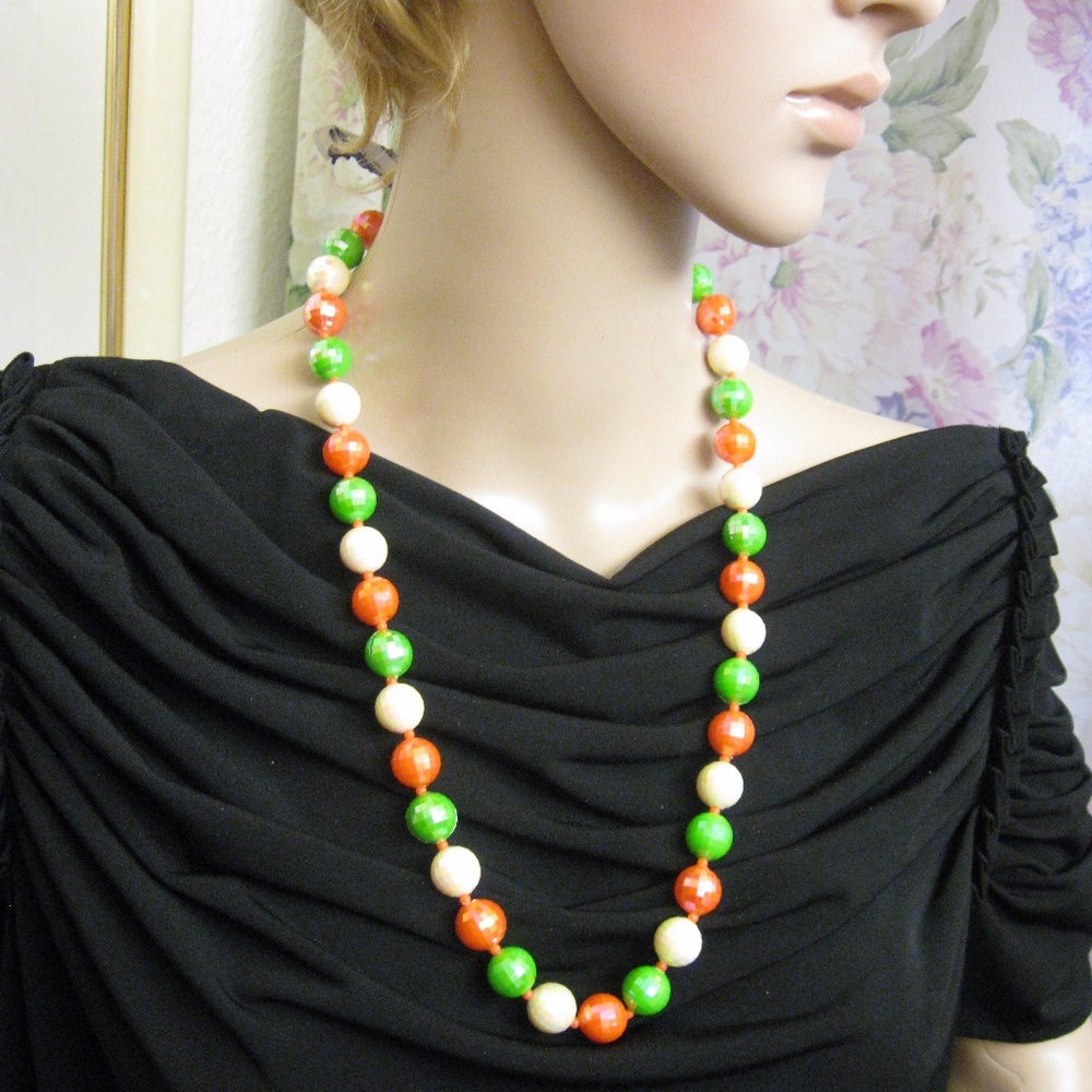Vintage AUSTRIA Orange Green Cream Necklace