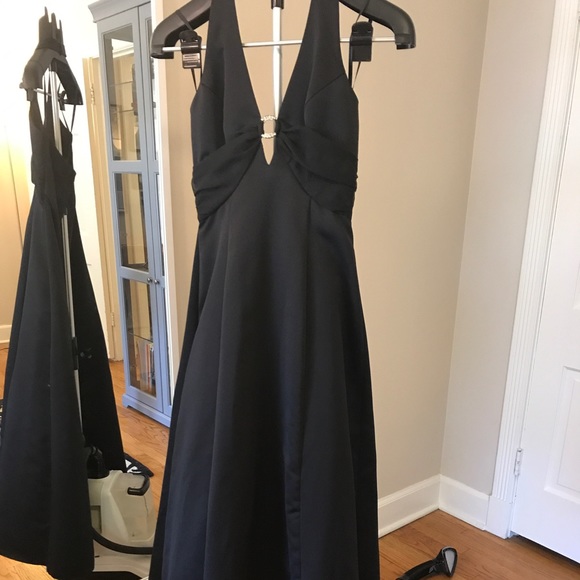Black floor length gown with rhinestone detail. - Picture 2 of 8