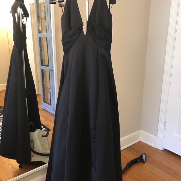 Black floor length gown with rhinestone detail. - Picture 3 of 8