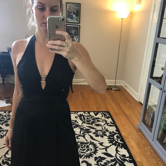 Black floor length gown with rhinestone detail. - Picture 7 of 8