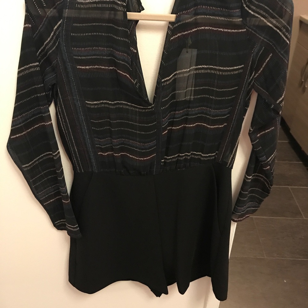 BCBGeneration Lace Long Sleeve Striped Romper