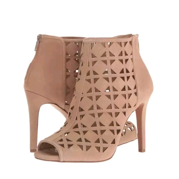 MICHAEL Michael Kors Shoes - Michael Kors Ivy Peep-Toe Booties Khaki Suede Sz 8