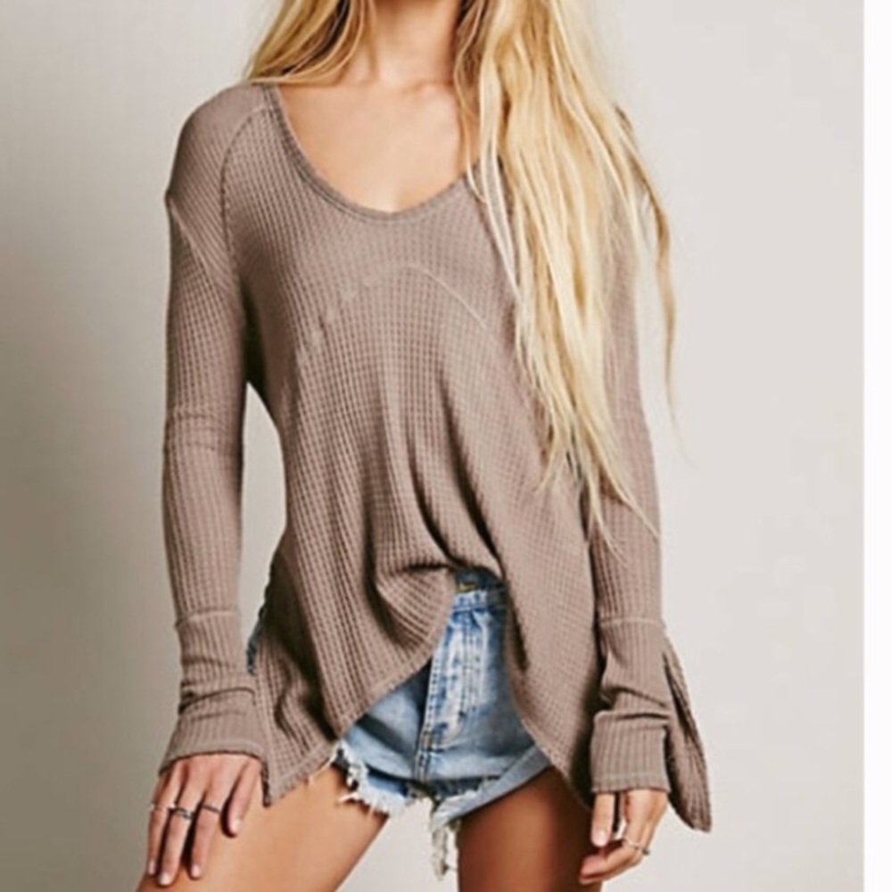 Free People Sunset Park Thermal Taupe XS