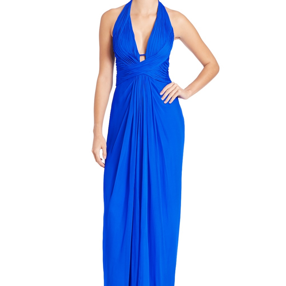 Aidan Mattox Blue Draped Halter Chiffon Silk Dress