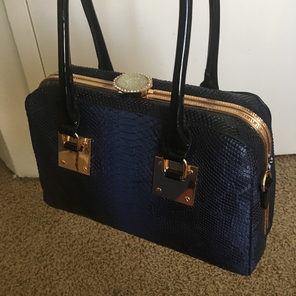 Blue and black faux snakeskin handbag/crossbody