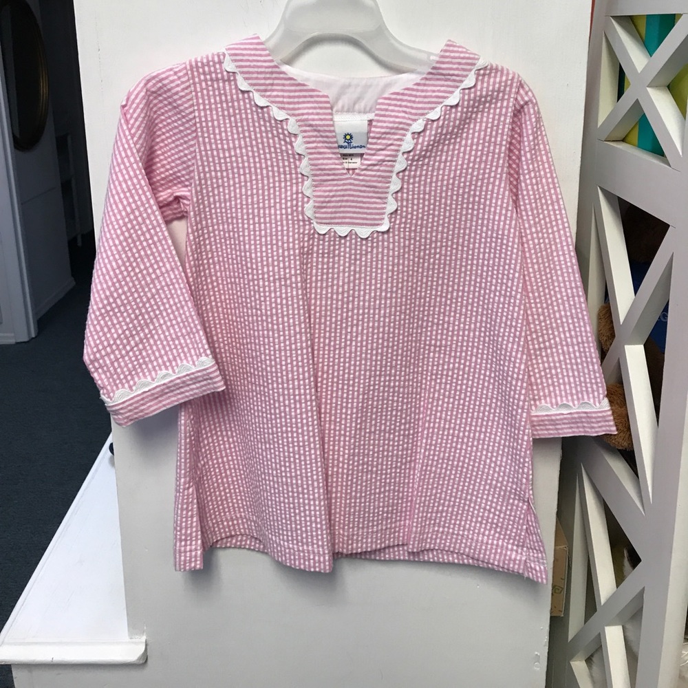 Pink and white seersucker tunic
