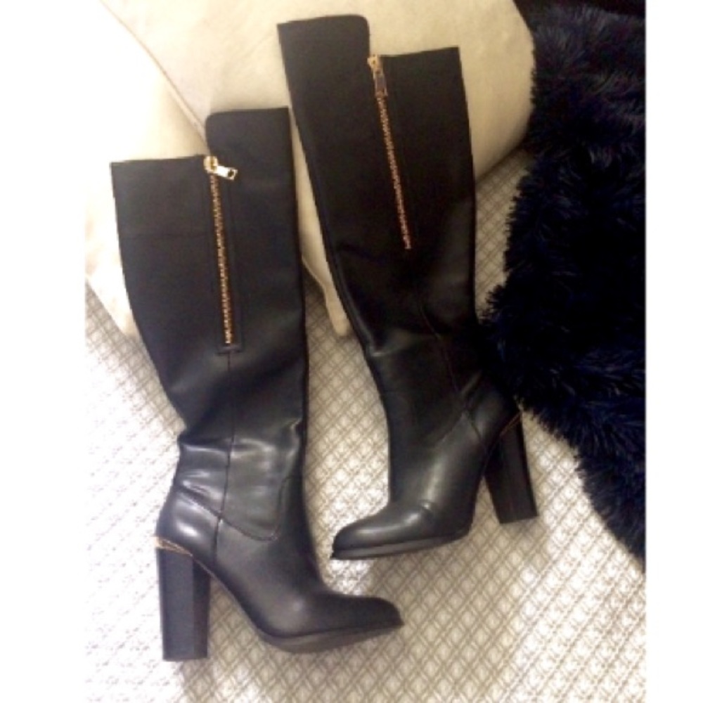 Aldo black faux leather over the knee boots