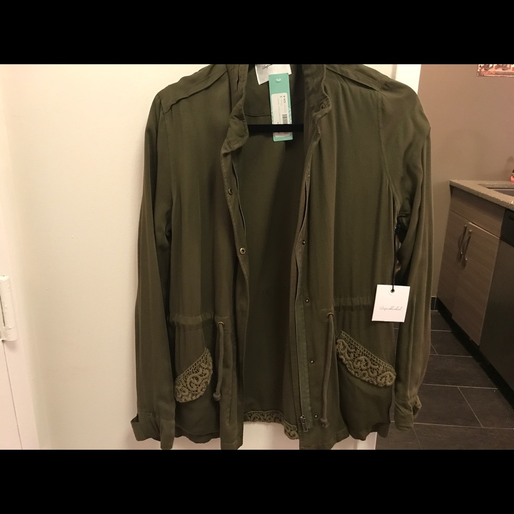 Unpublished Boutique Olive Green Lace Cargo Jacket