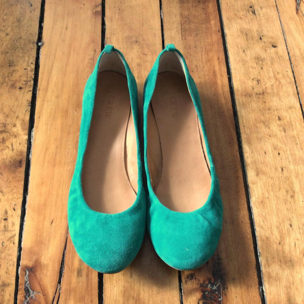 J. Crew Suede Ballet Flats, Emerald Green, Size 7