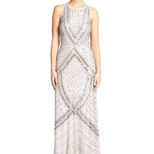 Aidan Mattox Metallic Beaded Silver Sequin Gown