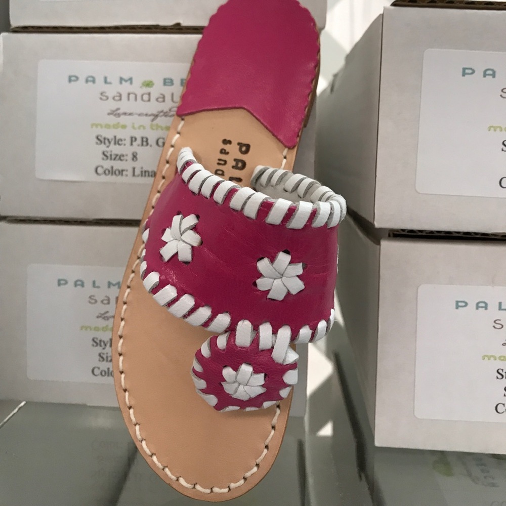 Pink and white palm beach sandals