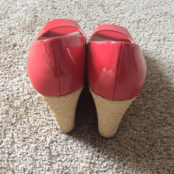 Franco Sarto Patent Leather Open Toe Straw Wedge - Picture 3 of 5