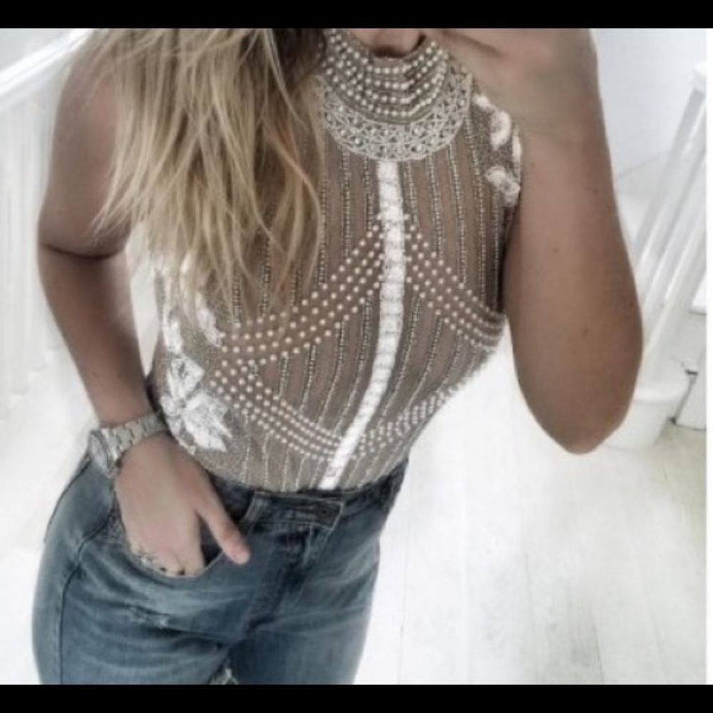 Embellished bodysuit nude
