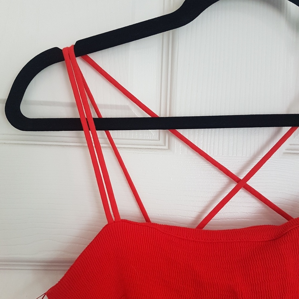 Hot orange dress with cool straps!