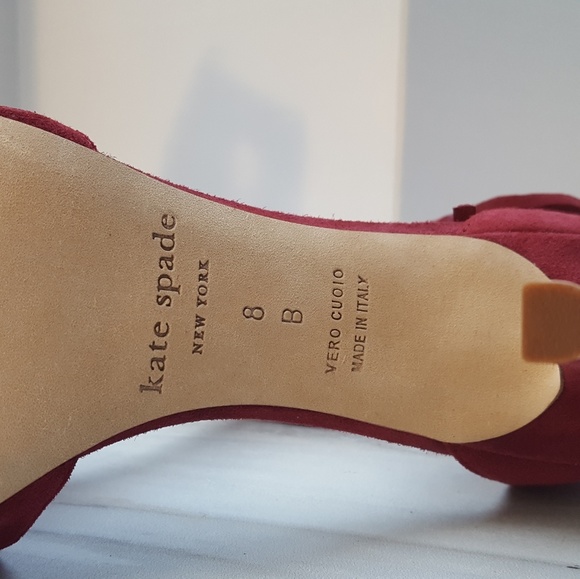 Kate Spade Suede T-strap Open Toe Red Wine Shoes - Picture 6 of 8